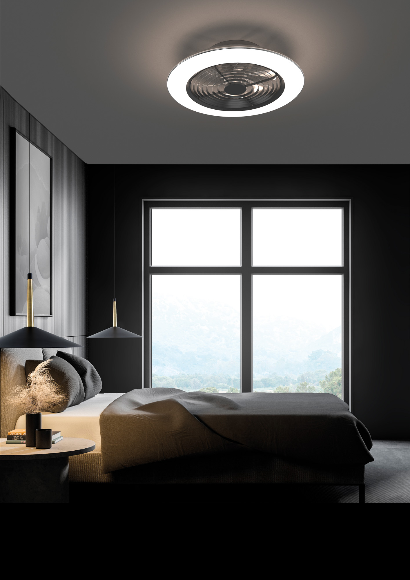 Alisio XL 73.5cm 95W LED Dimmable Ceiling Light & 58W DC Fan With Single Speed Reverse, Black c/w Remote, APP & Alexa/Google Voice Control, 5900lm M7492  Mantra Ventilacion Alisio XL